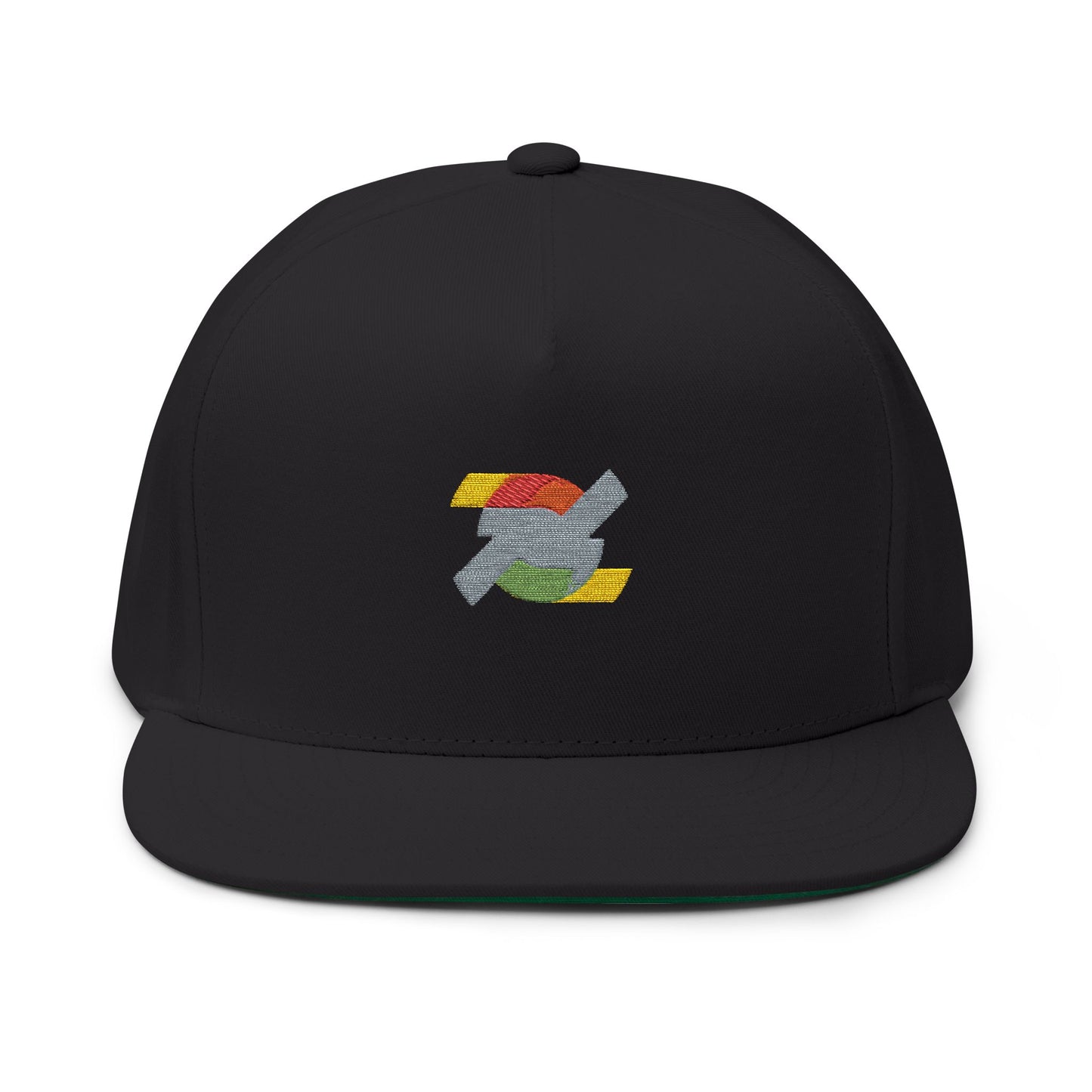 Embroidered Retro Lightning Flat Bill Cap — Rainbow Accent Snapback