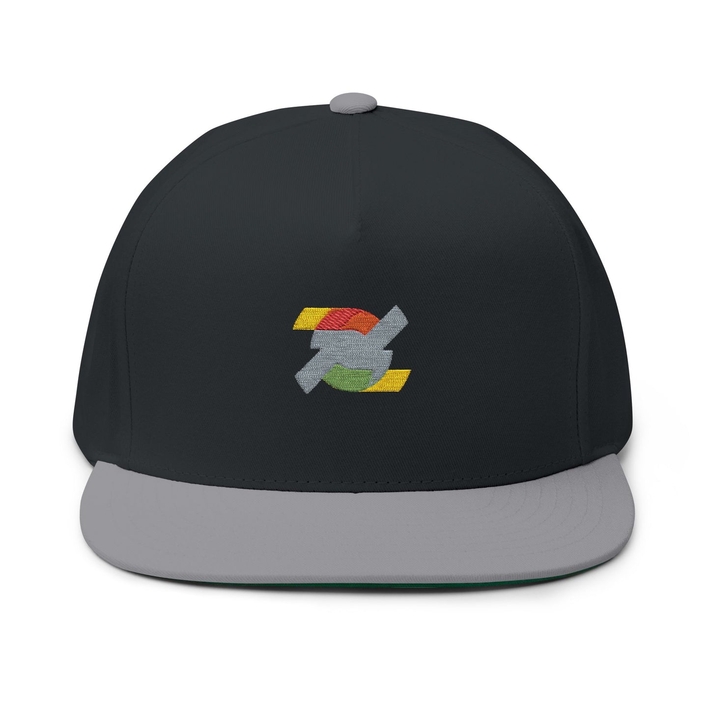 Embroidered Retro Lightning Flat Bill Cap — Rainbow Accent Snapback