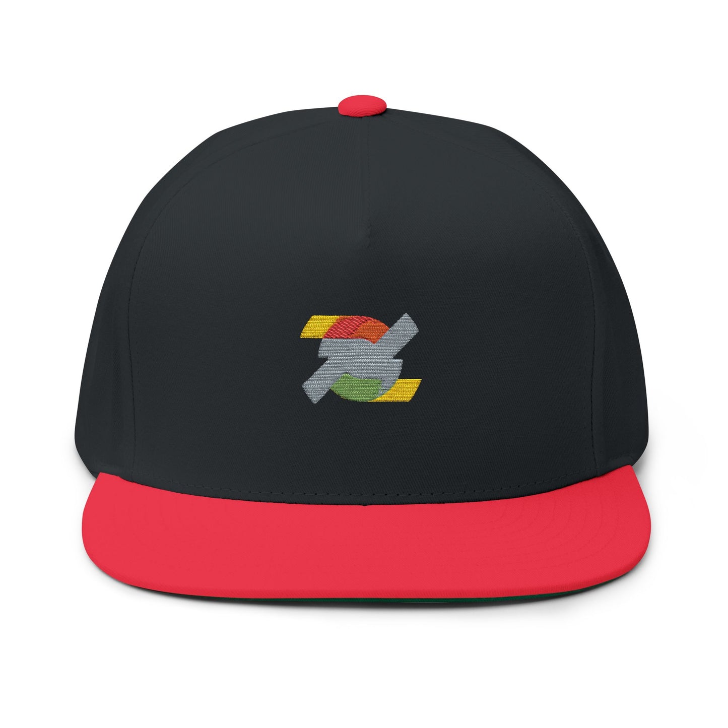 Embroidered Retro Lightning Flat Bill Cap — Rainbow Accent Snapback